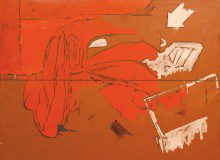 Mario Schifano, Incidente, 1963. Smalto, pastello e cera su cartoncino intelato, cm. 200 x 200. Collezione Casa di Cultura Goffredo Parise, Ponte di Piave.