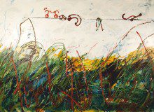 Mario Schifano, Bambino Pittore 1, 1985. Acrilico su tela, cm. 220 x 160. Collezione Casa di Cultura Goffredo Parise, Ponte di Piave.